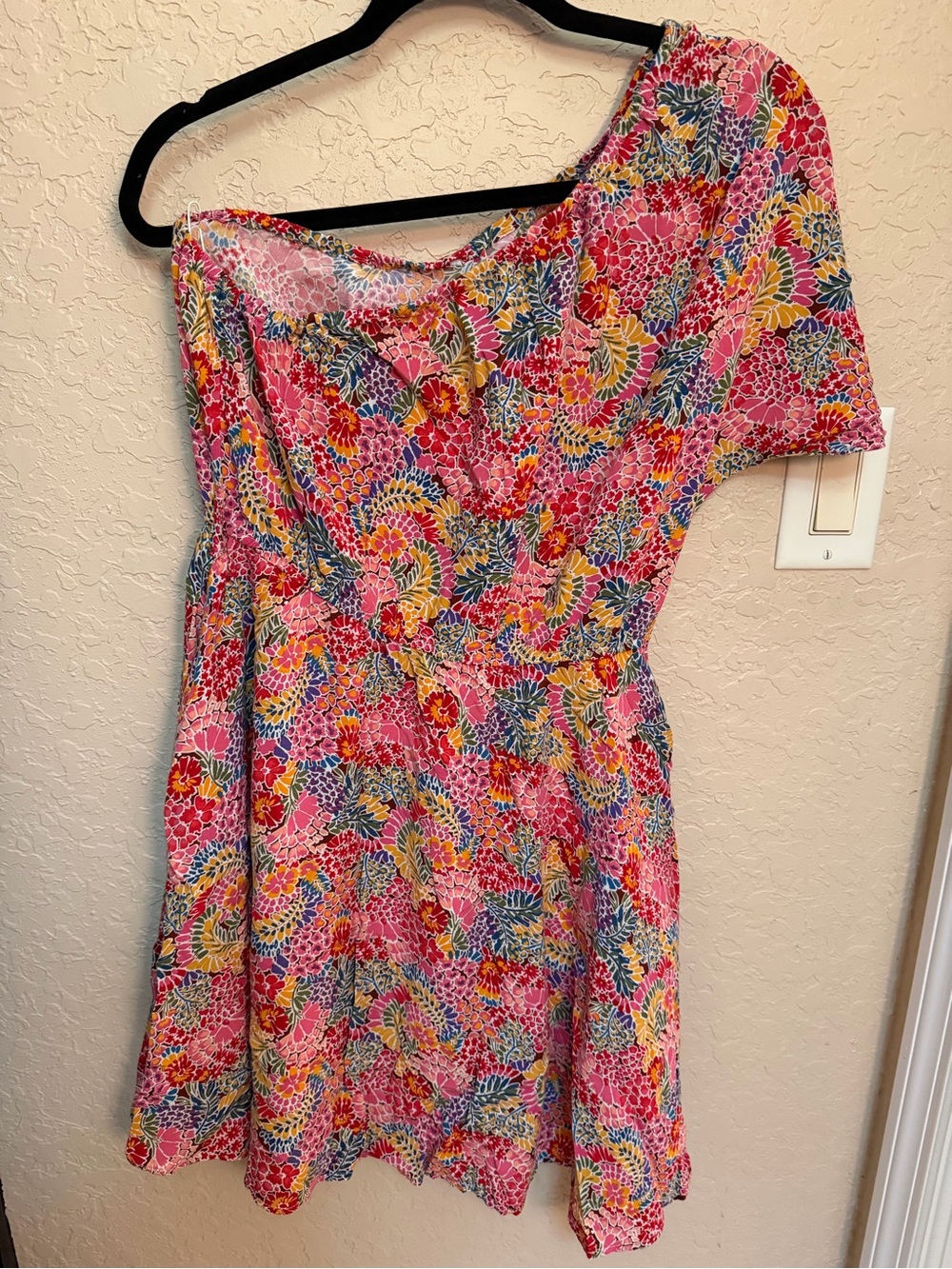 Source Unknown One-Shoulder Floral Dress in Pink, Yellow & Blue